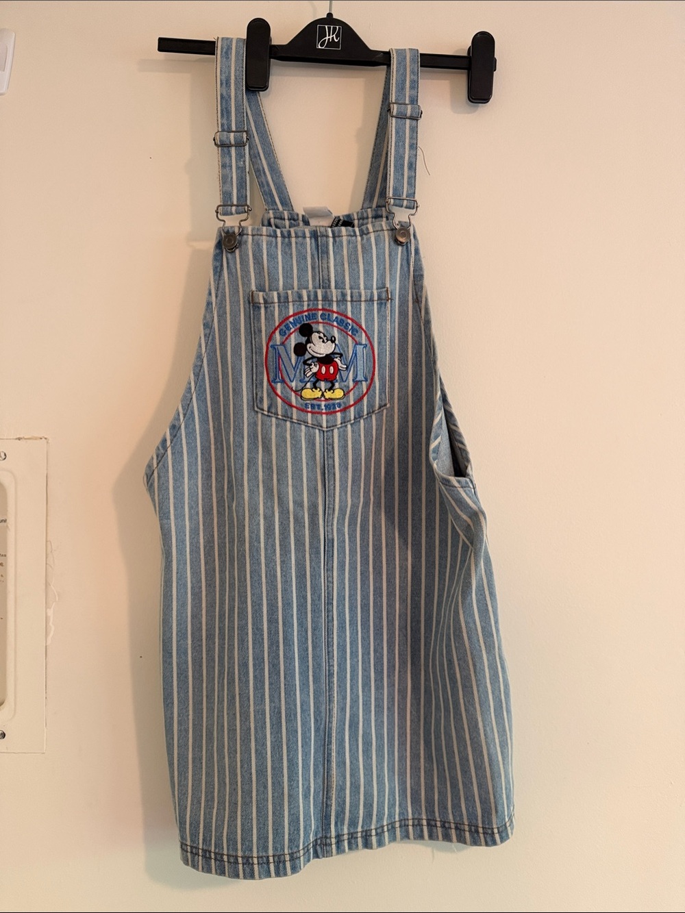 Striped Light Blue Kids Denim Overalls with Character Patch